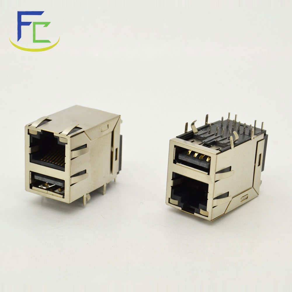 RJ45+USB 2.0带灯带弹片