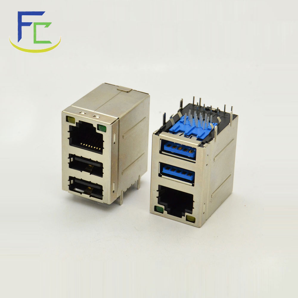 RJ45+双层USB带灯不带弹片