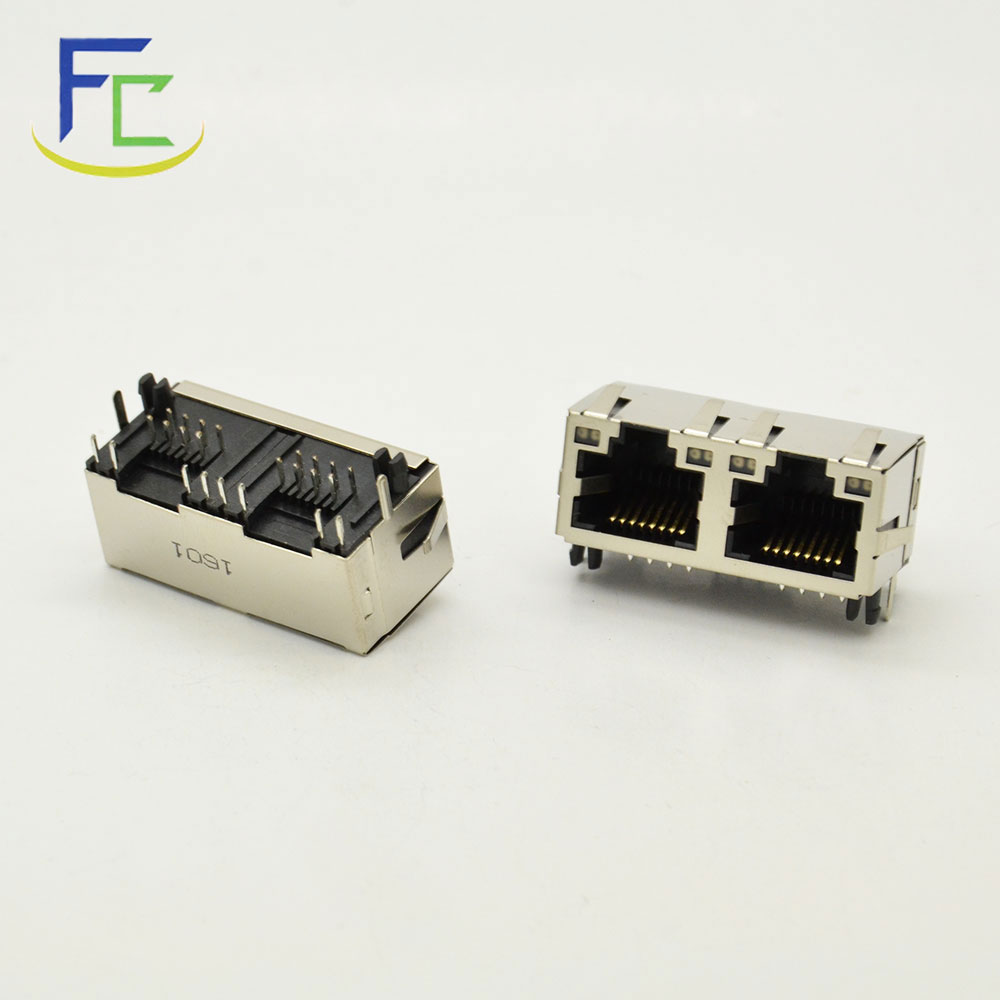 RJ45 1*2带灯带屏蔽